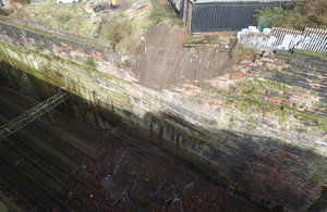 Partial collapse of a wall onto open railway lines, Liverpool